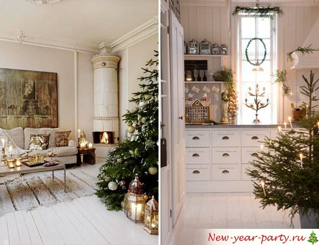 Vánoční strom v pokoji a v kuchyni